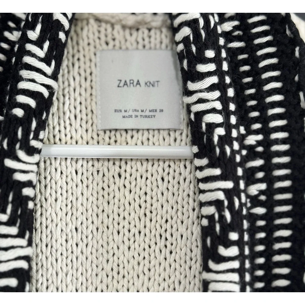 Zara Comfy Chunky Fringe Knit Oversized Cardigan Shabby Chic Bohemian Aztec Sz M